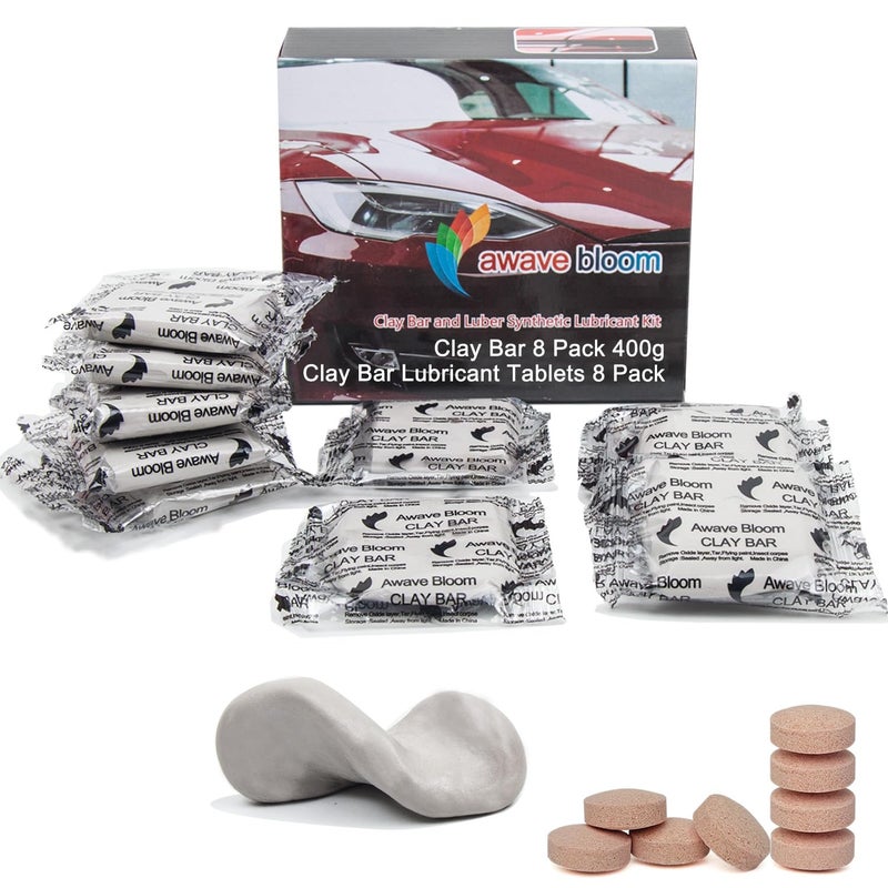 awave bloom 8 Pack Car Clay Bars Auto Detailing 400g and Clay bar Lubricant Tablets 8 Pack (1pcs=16 oz) Clay bar kit for Car Detailing (50g/1 Pack) (Grey) - Image 1